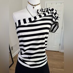 Maeve Striped One-Shoulder Bow Top - Black & White